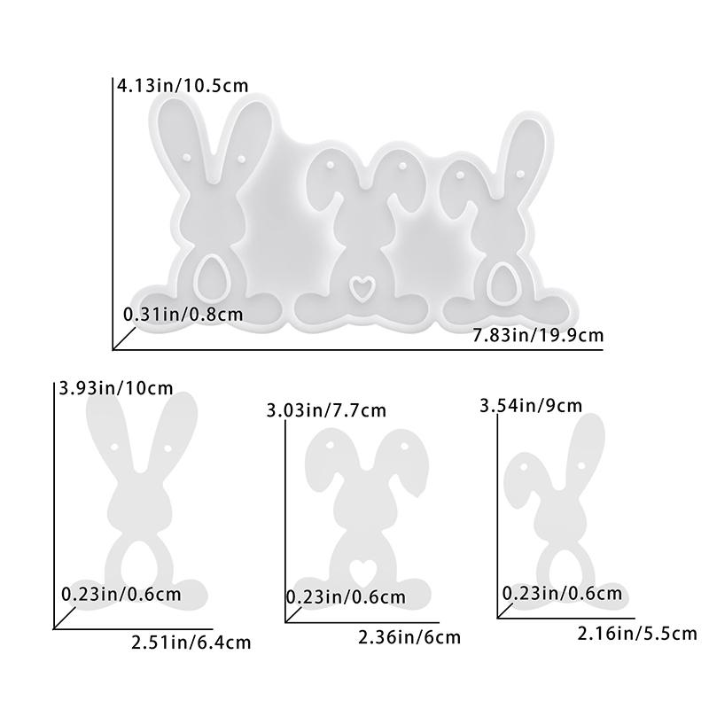 

3-Cavity Silicone Molds Bunny Pendant Hollow Heart Design Reusable DIY Craft Mold for Hanging Ornaments Tabletop Decor белый