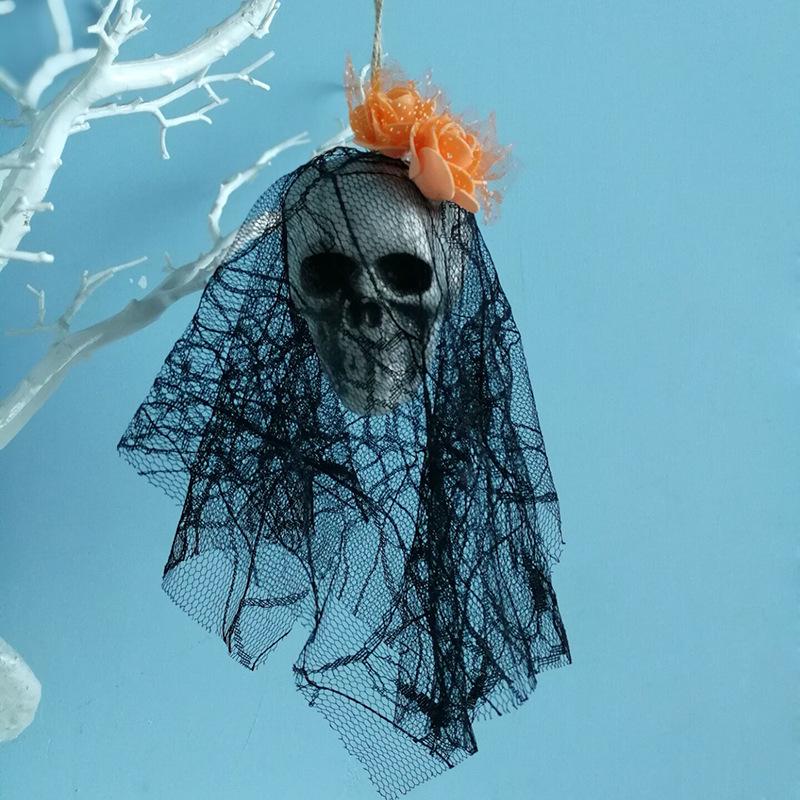 Halloween Hanging Ghost Skull Decoration: Spooky Foam Skull Head Lace Ornament