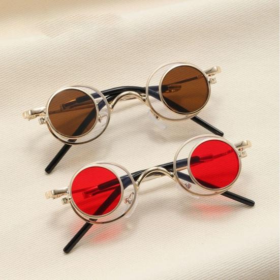Round Flip Up Sunglasses Small Circle Polarized Glasses for Men Women Retro Punk UV400 Sun Glasses for Rave Party