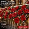 1pcs Christmas Artificial Beautiful Eucalyptus Red Poinsettia Rattan Decor - Realistic Faux Flowers, Suitable for Indoor/Outdoor Use
