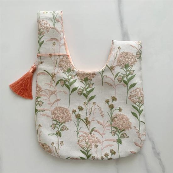 Kabelka Retro Design Květinový Vzor Zápěstní Taška s Pohyblivými Třásněmi Krátká Rukojeť Čínský Styl Tote Bag