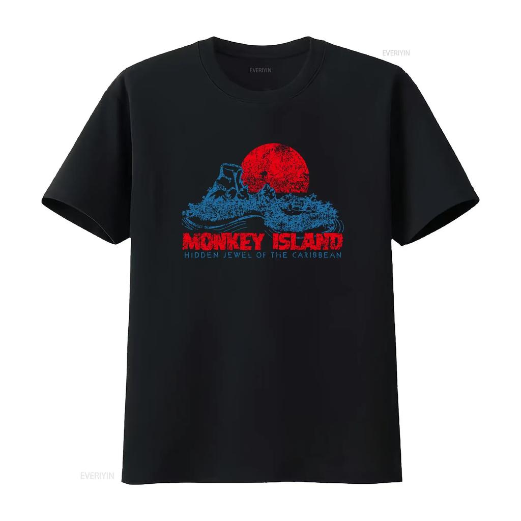 T-shirt Monkey Island Joyau Caché des Caraïbes Style Rétro vintage Lavé Étiré graphique Décontracté Doux streetwear
