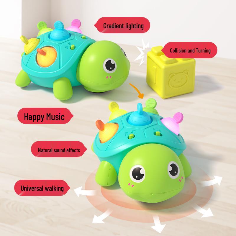 Teething Silicone Turtle: Sound & Light Educational Crawling Toy for Babies