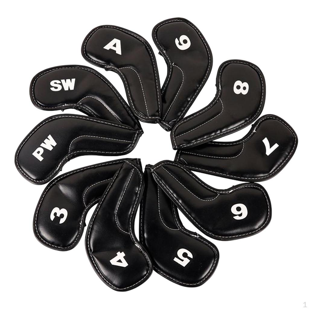 10x PU Leather Golf Iron Covers Set Club Head Cover Protection Guard