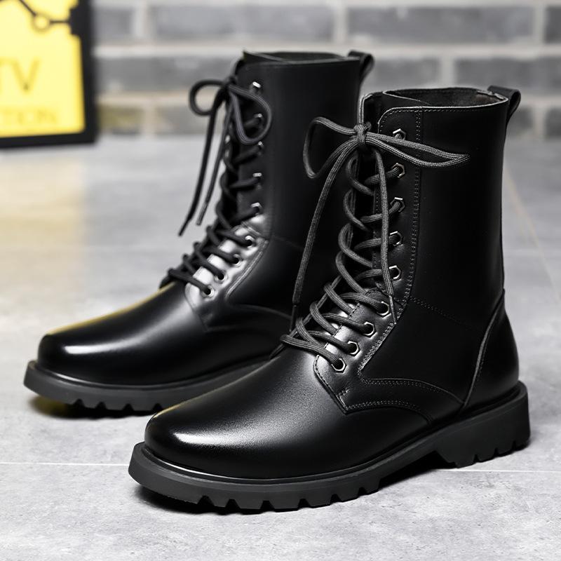 Martin boots men's autumn and winter cowhide high-top boots, British style trend biker boots, non-slip cargo boots