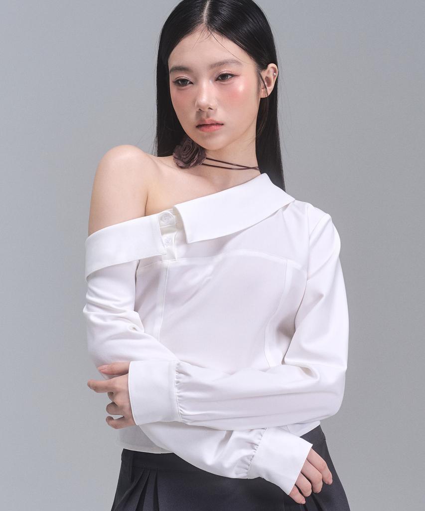 ZEROPLANET Amy Asymmetrical Off-Shoulder Shirt [White]