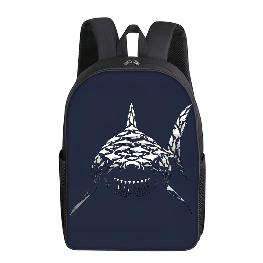 Shark Marine Print Single Layer Backpack Simple Style for Boys/Girls Children Best Gifts 2D Flat Cartoon School Bags