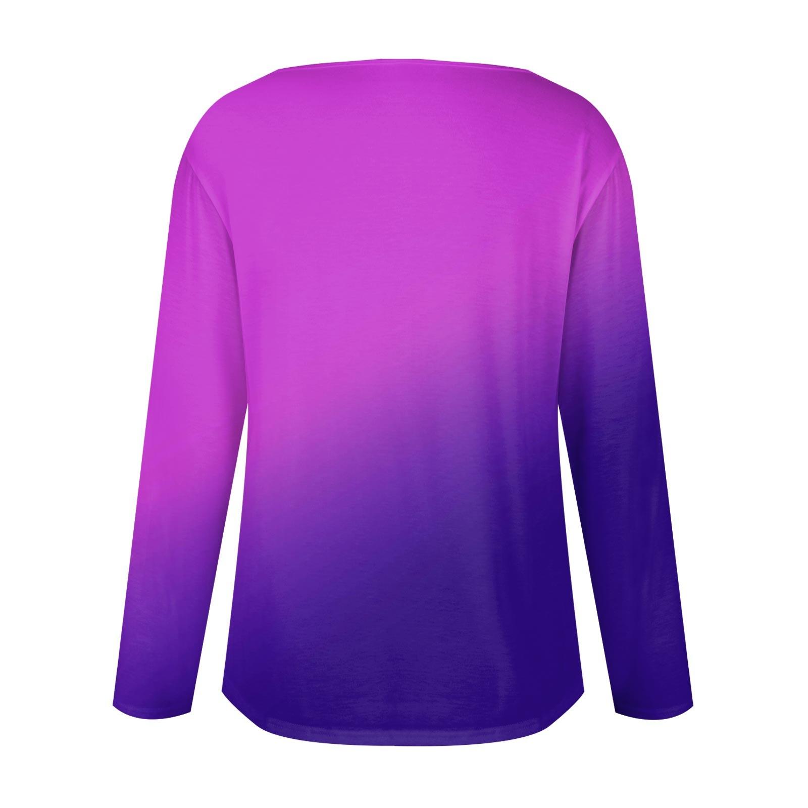 Женская модная футболка с квадратным вырезом и длинным рукавом с градиентным принтом — фото 4