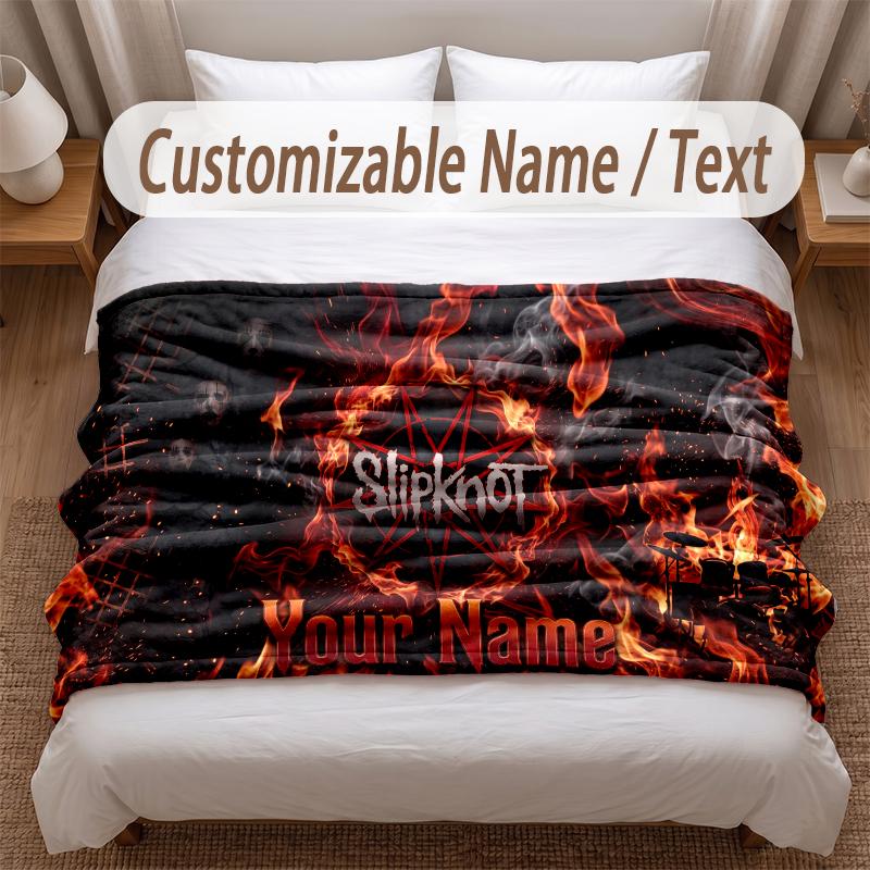 Slipknot Printed Flannel Blanket Custom Name Text Soft Warm Throw For Bedroom Holiday Gift