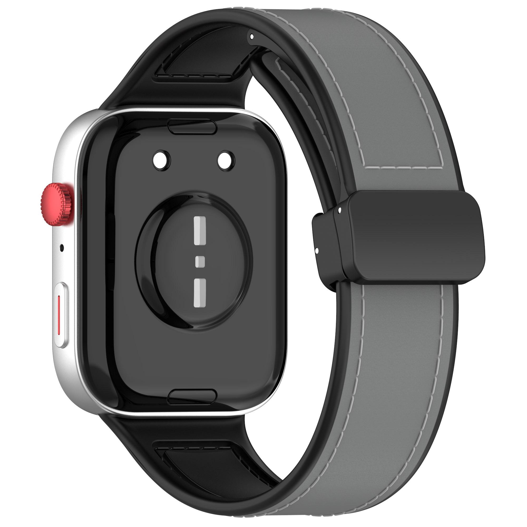 

For Huawei Watch Fit 3 Leather Coated Silicone Band Adjustable Watch Strap with Magnetic Buckle Grey