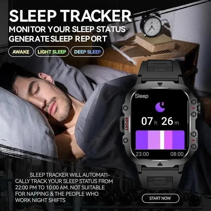 Odolné vojenské chytré hodinky Pánské outdoorové hodinky 2,01" HD dotykový displej Hlasové Bluetooth volání Krevní tlak Kyslík Chytré hodinky