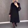 Cross2026 Autumn-Winter European & American Lace Patchwork Hot Drilling Round Neck Dress for Women