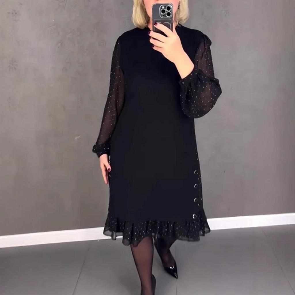 Cross2026 Autumn-Winter European & American Lace Patchwork Hot Drilling Round Neck Dress for Women