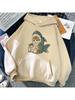 Felpe con Cappuccio Nere a Manica Lunga Donna Squalo Gatto Felpe con Cappuccio Divertenti Animali Cartoni Animati Stampa Grafica Pullover Streetwear