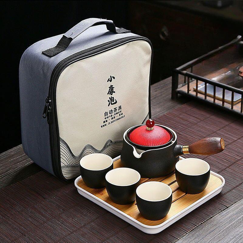 Chinese Style Kung Fu Travel Ceramic Tea Set Portable Teapot Set with 360 Rotation Tea Make Teacup Cup for Tea Gift Bag 2025 New