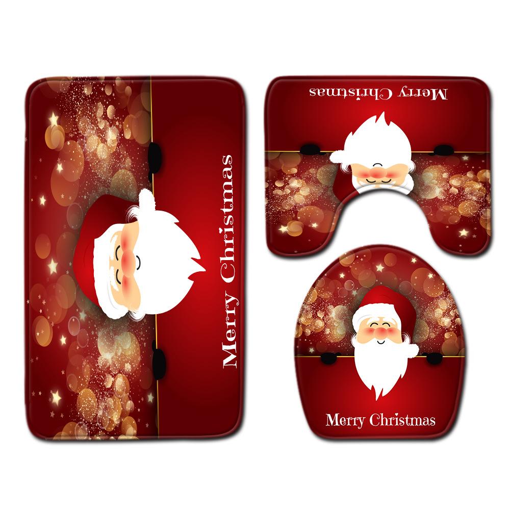 Christmas Toilet Three-Piece Floor Mat Bathroom Three-Piece Carpet Doormat