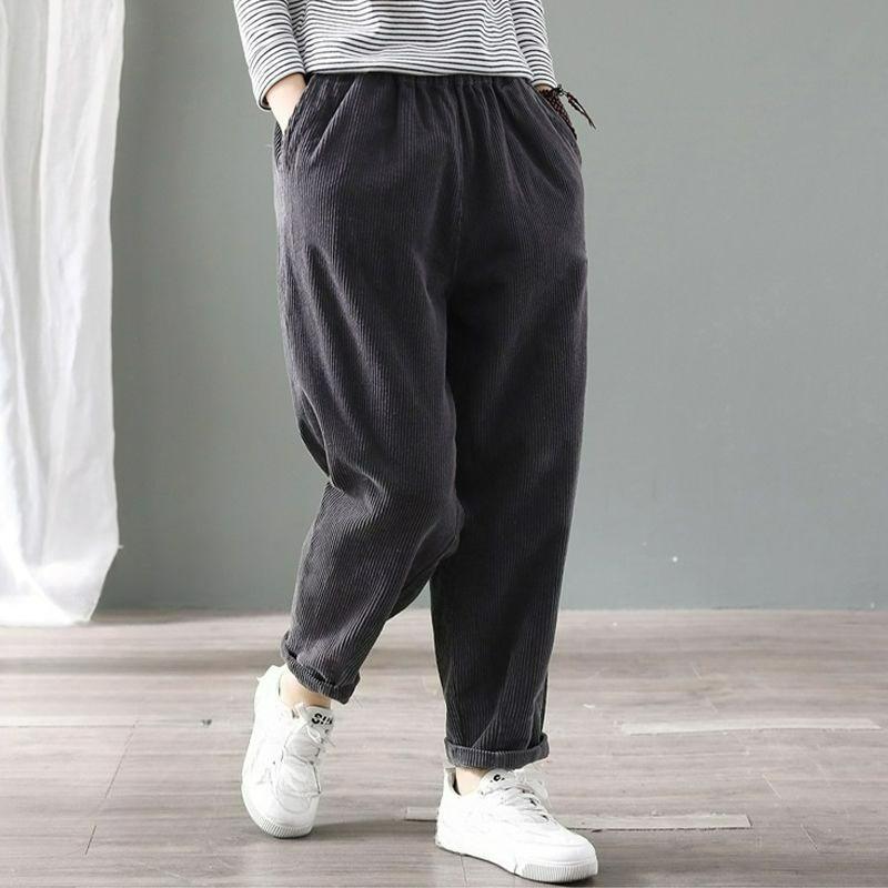 Corduroy Pants Women's Autumn and Winter Loose Large Size Plus Velvet Thickened Radish Velvet Casual Harlan Trousers