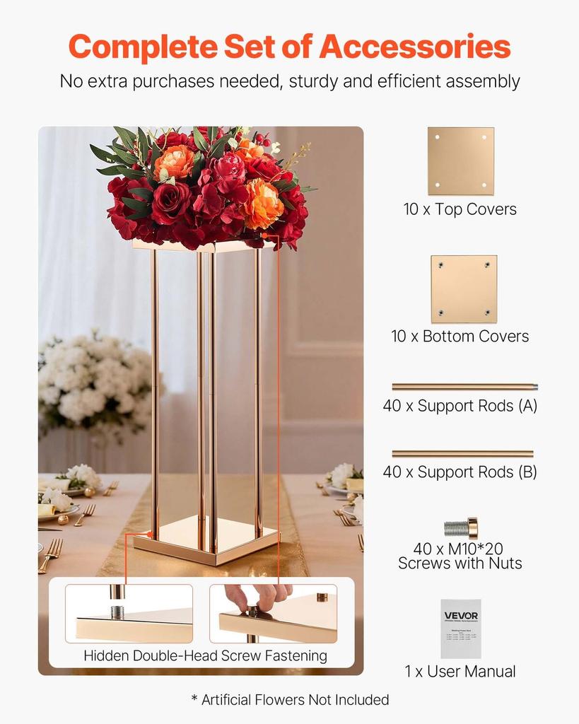 Wedding Flower Stand, 10PCS 60cm Column Flower Stand, Floral Stands with Metal Laminate, Cylindrical Cubic Floral Display Rack for Wedding, Party,