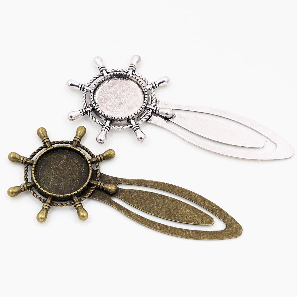 Neue Mode 2 Stück 18mm Innenmaß Antik Silber Plated und Bronze Vintage Stil Handgemacht Lesezeichen Cabochon Basis Cameo Fassung