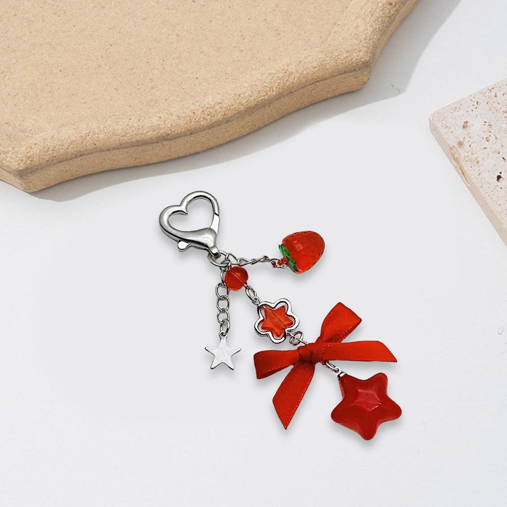 Strawberry Keychain Charm Multifuntional Bowknot and Star Bag Charm Key Accessory Suitable for Keys and Fashion Bags