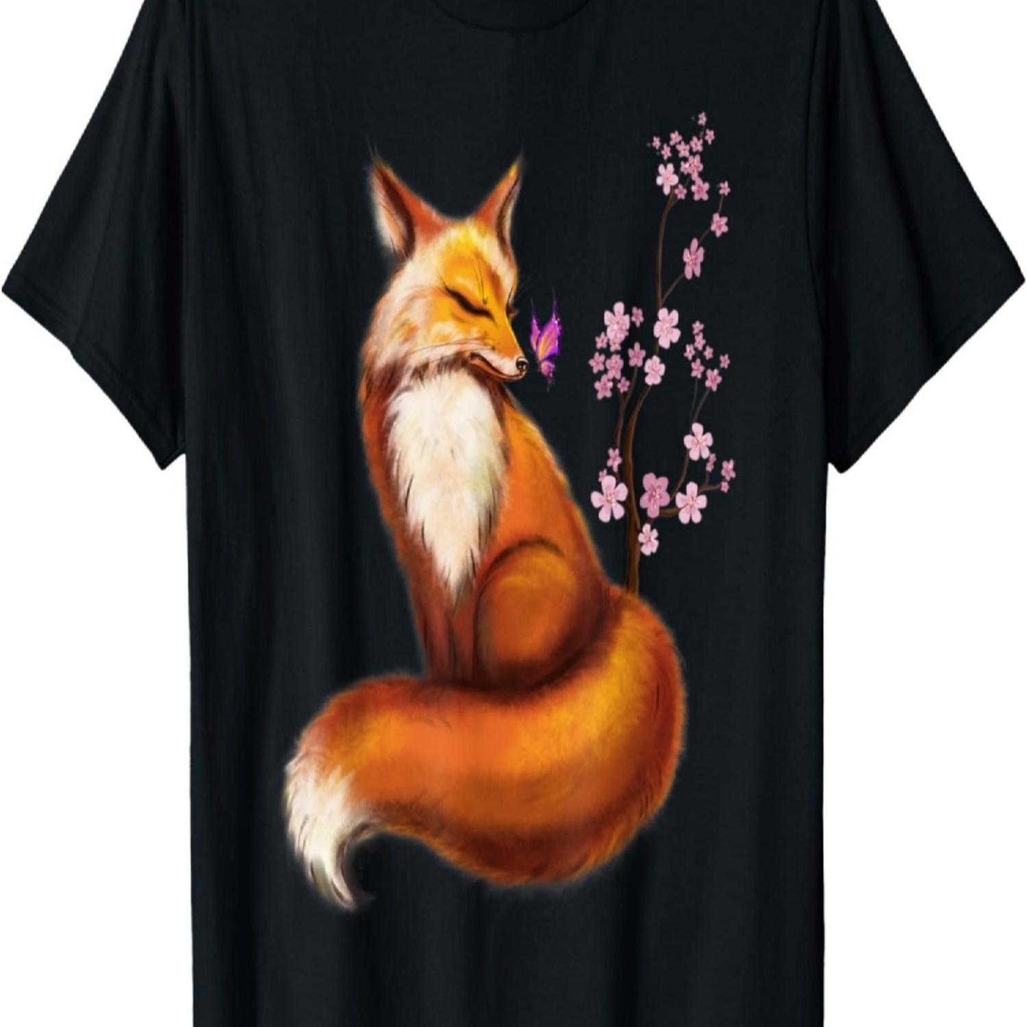 Kawaii  Fox Cherry Blossom Flower Sakura T-Shirt S