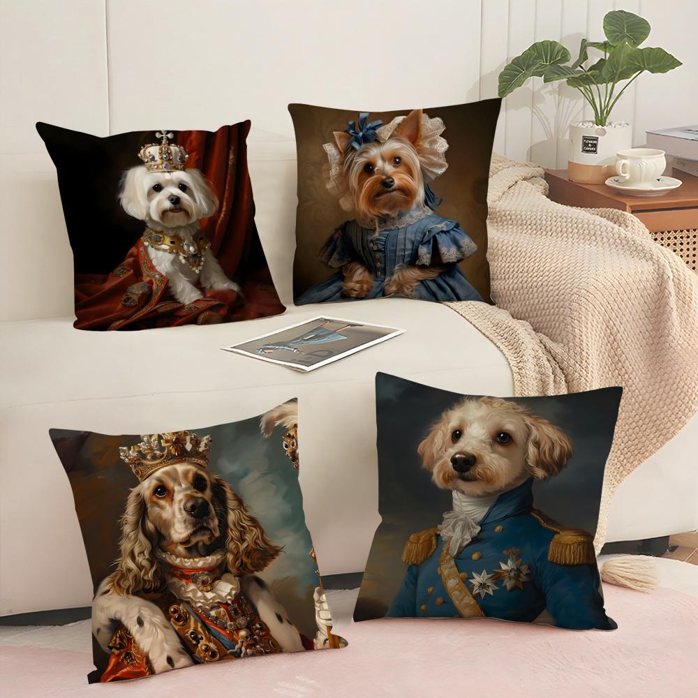 European Vintage Royal Dog Cushion Cover Soft Short Plush Pillow Cover Smooth Cozy Texture Aesthetic Cushion Case Home Decor