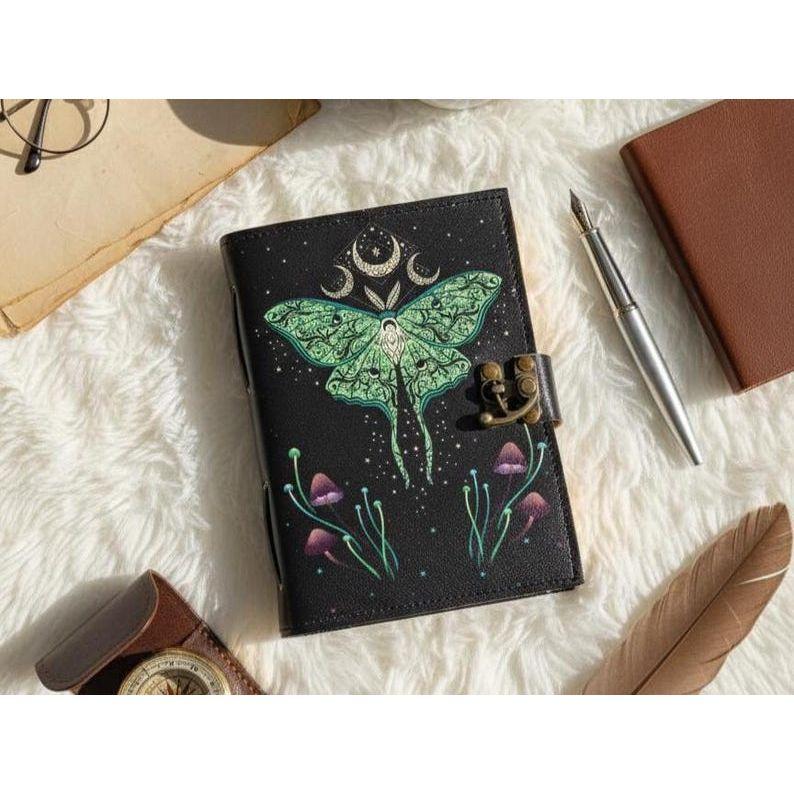 Luna Moth Leather Grimoire Journal: Witchcraft Spell Book