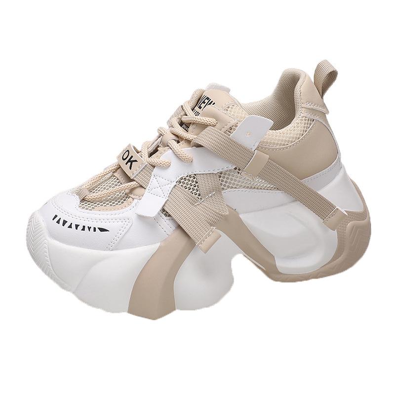 Thick-soled Lace-up Casual Sneakers for Women, Spring and Autumn Style, Fashionable and Comfortable Dad Shoes