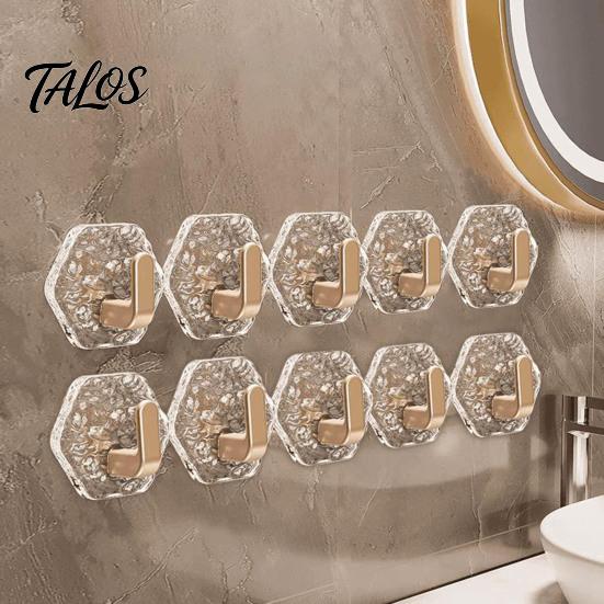 Bathroom Towel Hooks Hexagonal Self Adhesive Hooks, Water Ripple Pattern Design, Waterproof No Heavy Duty Wall Drilling Mounted for Towels Keys