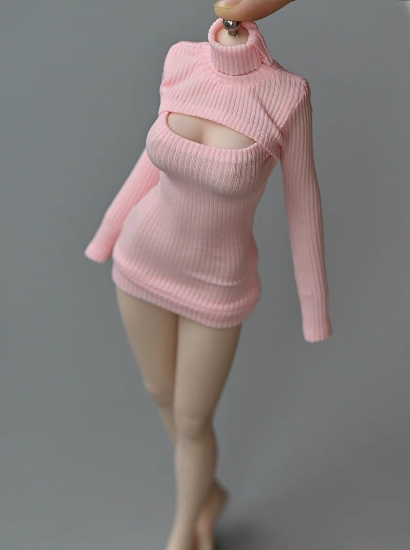 

HAMRETHYPPZ 16 Scale Costume for 16 Scale Figure, Female, Thick Striped Turtleneck Cardigan, Sexy Chest-Baring Dress (Body, Head, Shoes, etc. Not
