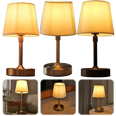 Cordless LED Metal Table Lamp USB Rechargeable Touch Control Portable Fabric Shade Desk Lamp Night Light for Bedroom Bar Balcony