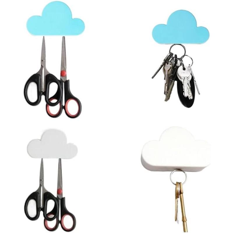 Магнитный настенный держатель для ключей Blue White Cloud, мощные магниты удерживают брелки, крючки-органайзер для ключей с клеем для входной двери (2 шт.)