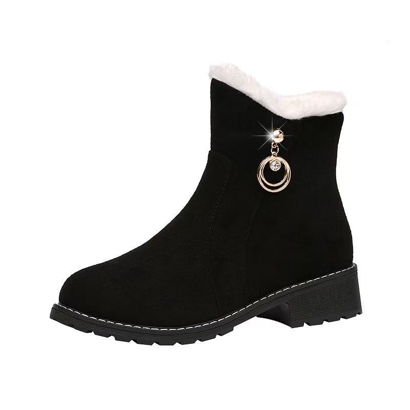 Fall Winter Women's Winter Boots Fur Lined Side Zip Snow Boot Anti Slip Low Heel Ankle Boot