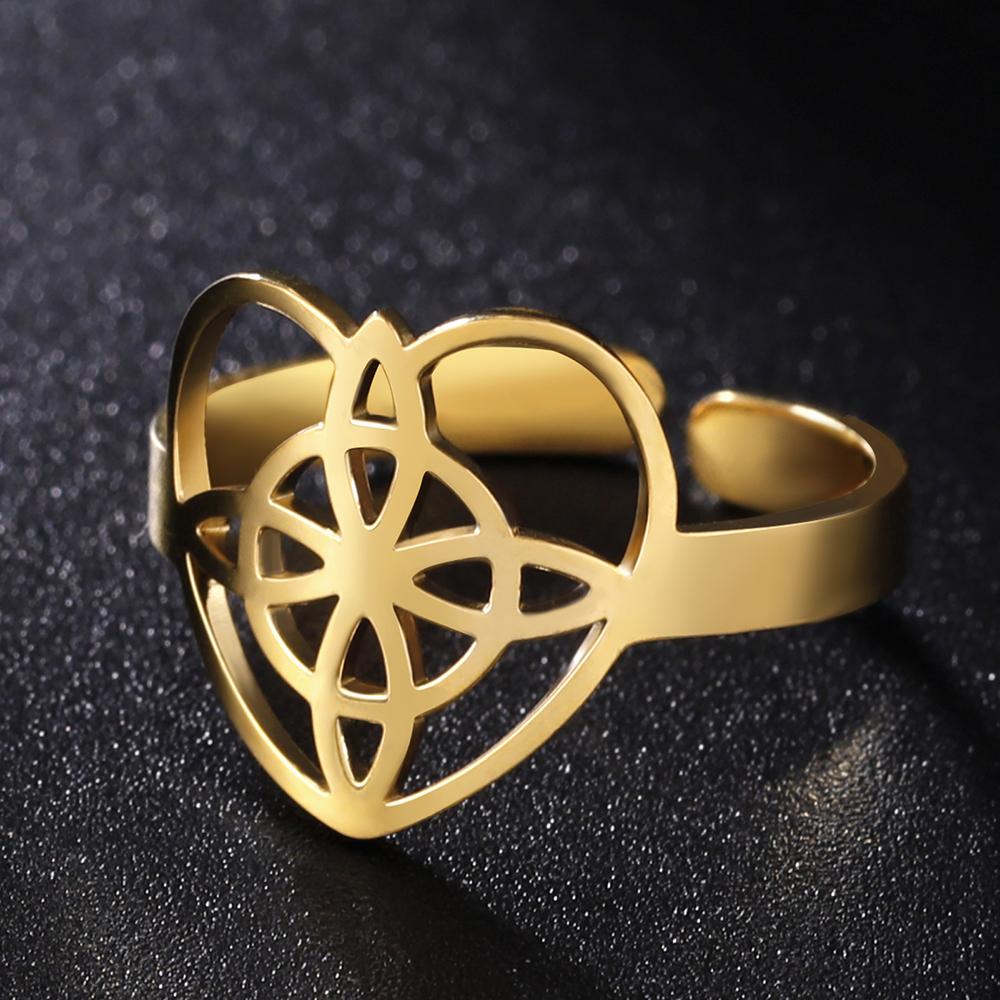 Dawapara Witch Knot Ring for Women Stainless Steel Adjustable Finger Rings Celtics Quaternary Witchcraft Good Luck Amulet