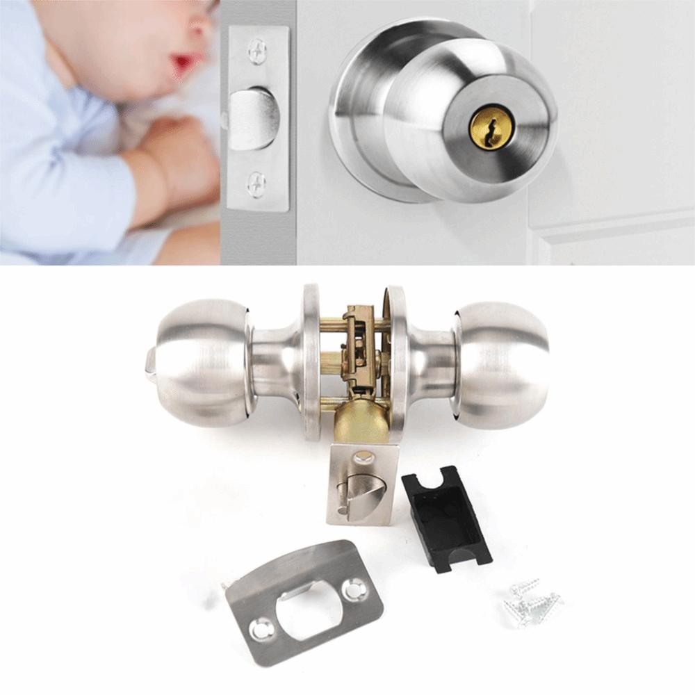 Ensemble de serrure tubulaire en acier inoxydable Installation facile Poignée de porte à boule Poignée de porte Ensemble de serrure de porte Chambre à coucher