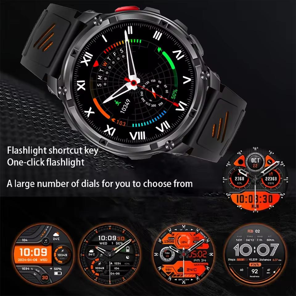 2026 New Outdoor 1100mAh Large Battery Watches Men GPS Compass Waterproof Sports Smart Watch Bluetooth Call AMOLED HD Smartwatch