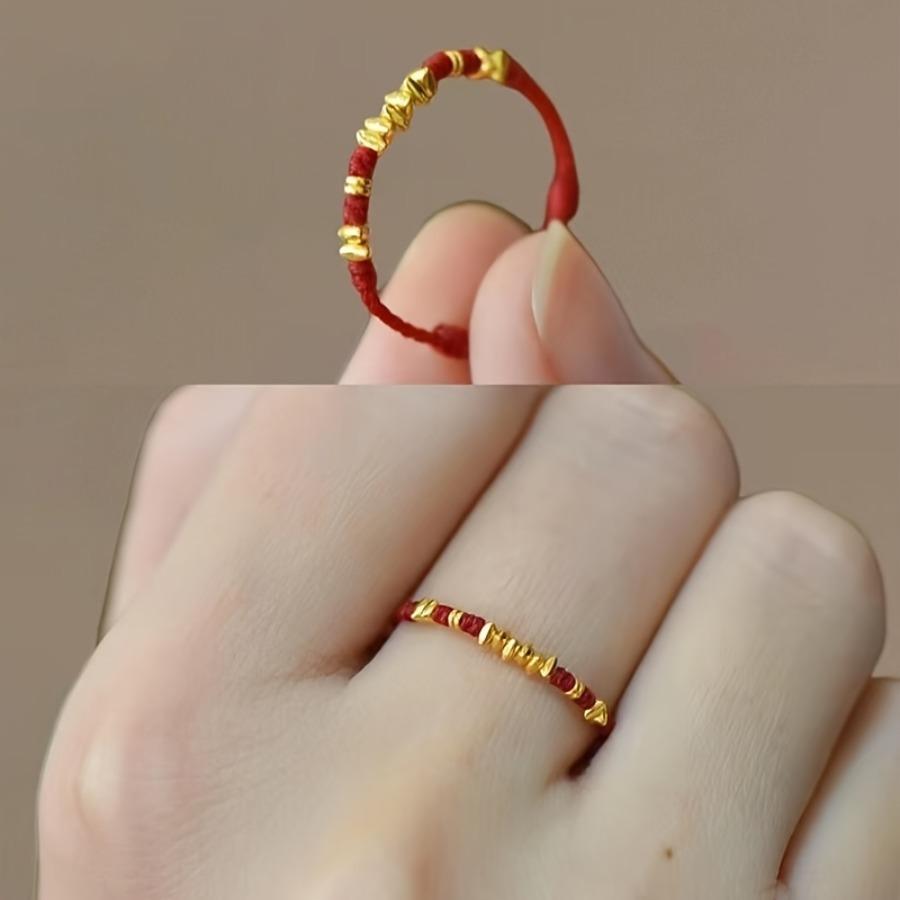 2pcs "Golden Every Year" Golden-Crushed Braided Red String Ring, Niche Design, Lucky Woven Ring for the Zodiac Year, Protective Ring for Christmas