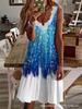 New European and American hot-selling women's clothing fast-selling T strap V-neck lace fashion printed dress