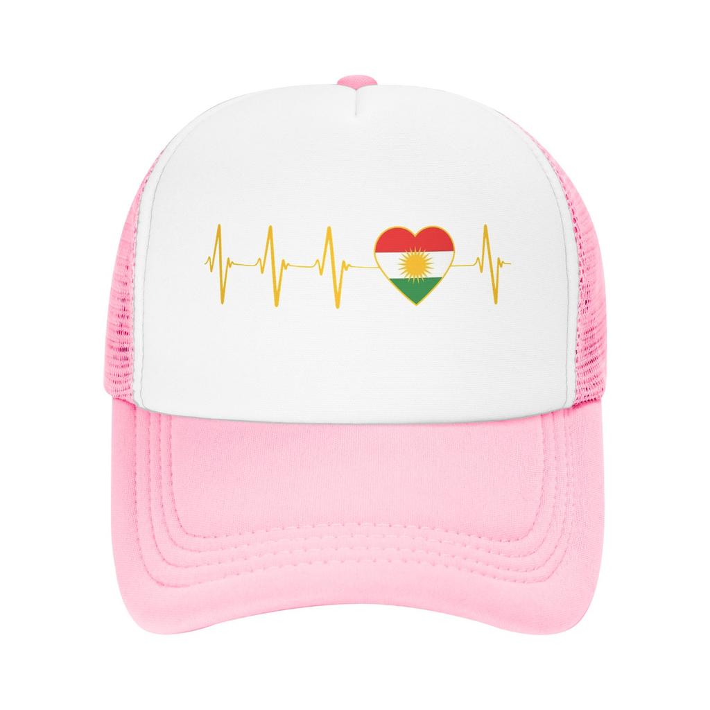 Heartbeat I Love Kurdistan Flag Mesh Baseball Caps Unisex Sport Trucker Worker Cap Hat Adjustable Polyester Fishing Hat Trucker Cap