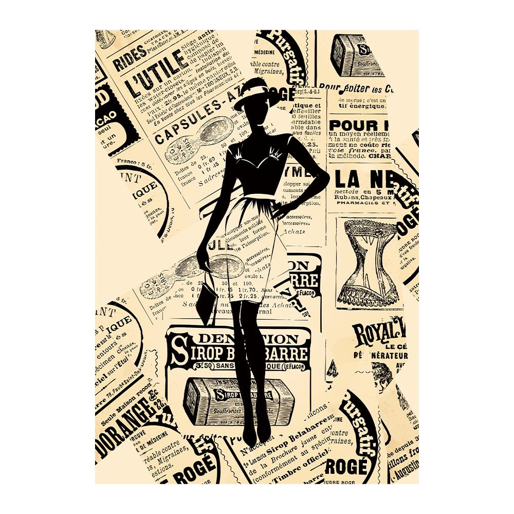 Abstract Fashion Girl In Newspaper Canvas Painting Vintage Poster and Prints Nordic Wall Art Picture for Living Room Home Decor