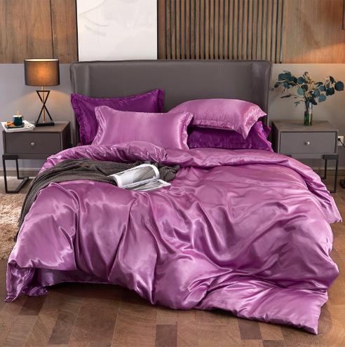 Solid Color Simulated Silk Bedding European And American Single Sheet Quilt Cover Pillowcase Four-Piece Set