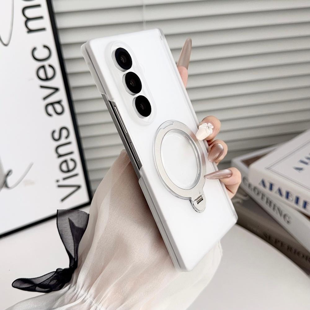 

360 Rotating Bracket Clear Magnetic Case for Samsung Galaxy Z Fold 7 6 5 4 zfold Ring Holder Stand Hard Acrylic Matte Cover Galaxy Z Fold4