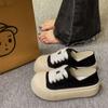 Milk fufu ugly cute big head thick sole new Japanese wide head niche canvas shoes can be stepped on half tray
