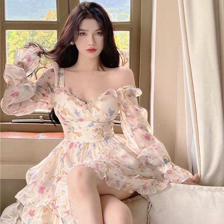 French Floral Princess Dress - Summer 2024 Collection, Large Size, Slim Fit, Elegant and Sweet Design