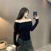 Women's Off Shoulder Asymmetrical Neck Long Sleeve Top Slim Fit Elegant Commuter Solid Color Brushed Fleece Fall Skinny Base Layer T-Shirt