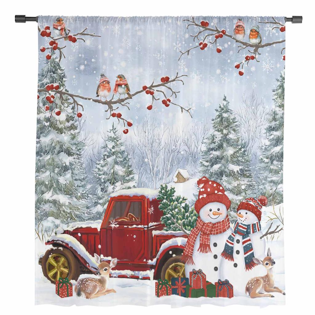 Snowman Bird Christmas Tree Snowflake Truck Deer Sheer Curtains Bedroom Decoration Window Curtains Kitchen Tulle Voile Curtains