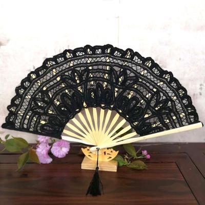 27CM Lace Folding Fan with Tassel Vintage Wedding Dance Performance Photo Props Portable Summer Hand Held Fan Party Supplies Gift