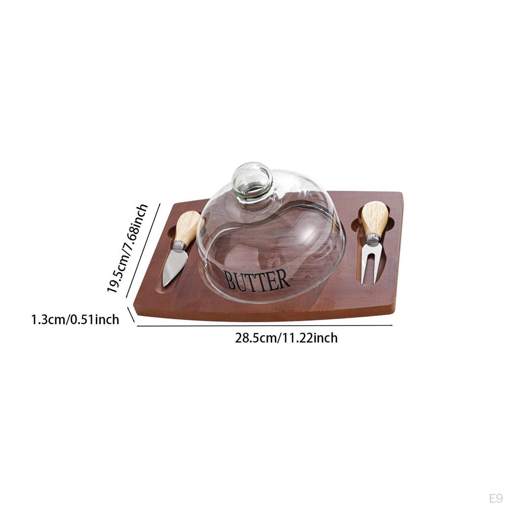 Butter Storage Box with Clear Lid Tray Dish for Refrigerator Rectangle Wood