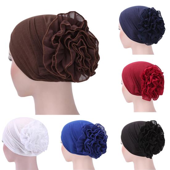 Women Lady Solid Color Head Scarf Flower Hat Cap Cotton Bandana Headwrap