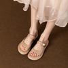 2025 New Women's Minimalist White Slide Sandals - Gold-Tone Buckle Flat Slippers with Cloud Comfort Sole